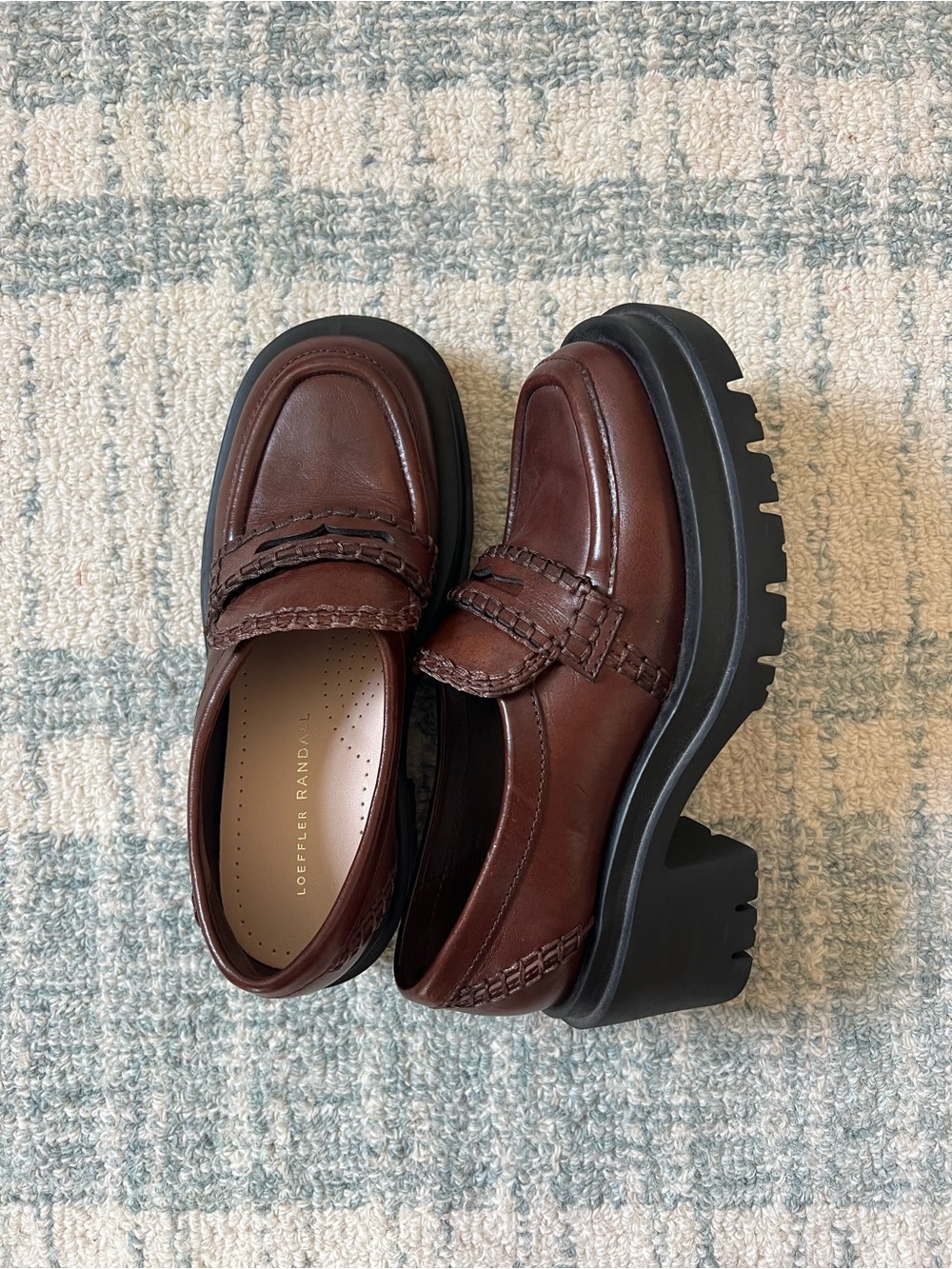 Loeffler Randall Dark Brown Leather Lug-Soled Penny Loafers